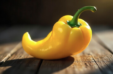 Close-up of yellow bell pepper lying on wooden table