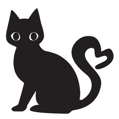 しっぽがハート型になったかわいい猫のシルエットベクターイラスト