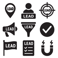 Diverse Icons Representing Lead Generation Targeting and Conversion Strategies
