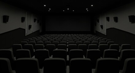 Fototapeta premium Empty cinema hall with rows of seats facing large screen 