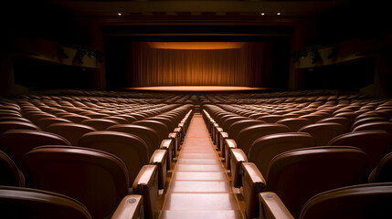 Naklejka premium Dark Theater Auditorium With Wooden Seats