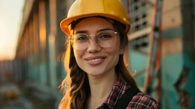 Bauarbeiterin mit Helm