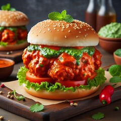 Chicken Burger Spicy butter chicken curry