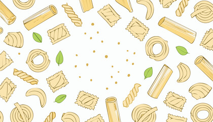 Pasta Pattern. Italian craft paper vector food background. Seamless macaroni sketch doodle illustration. Vintage drawing in Italy. Outline pasta pattern background.beige, illustration, pasta, 