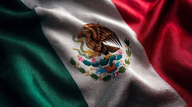 Celebrating Independence Day with the waving silk flag of Mexico in vibrant colors