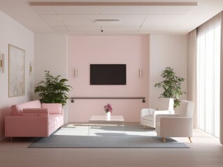 Fototapeta premium A modern living room with a pastel color scheme.