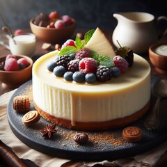 creamy cheesecake with a graham cracker
