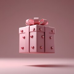 Floating pink gift box with heart decorations creates a whimsical atmosphere perfect for celebrations or special occasions