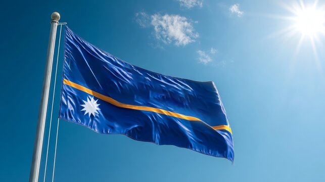 Nauru flag displayed proudly on Independence Day under a bright blue sky - Powered by Adobe
