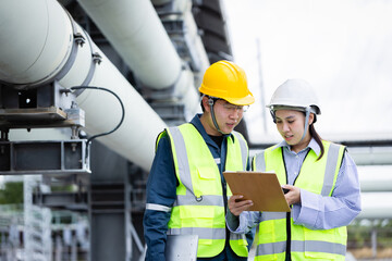 Engineer working at power substation inspection check with high voltage infrastructure ensuring safety and efficiency in industrial environment