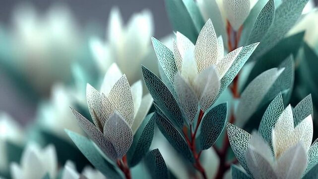 Elegant floral background featuring protea flowers with teal and white hues in a serene composition