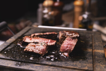 Sizzling medium rare steak