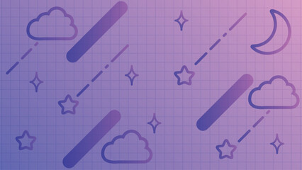 レトロポップなグラフチェックとグラデーションの夜空の背景・パープルとピンク