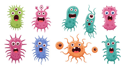 Obraz premium Collection of Cartoon Germs and Bacteria with Various Shapes and Colors