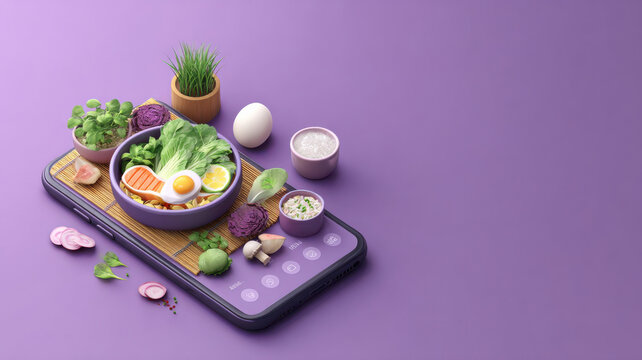 A healthy and delicious meal arranged on a modern mobile phone. 