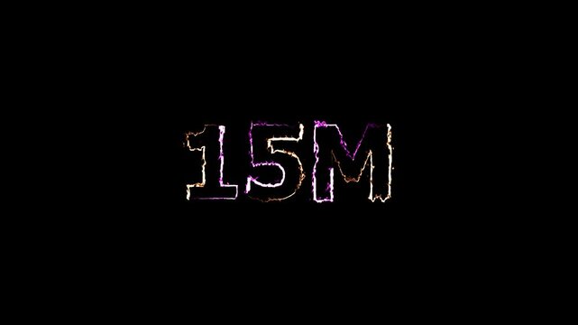 Futuristic 15M neon light text on dark background - vibrant glowing number in cyberpunk and digital style, perfect for tech themes and modern designs