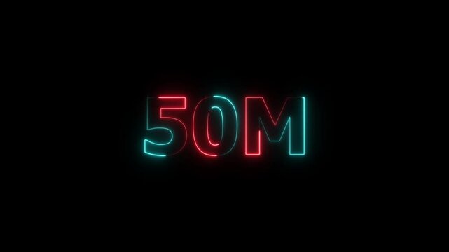 Futuristic 50M neon light text on dark background - vibrant glowing number in cyberpunk and digital style, perfect for tech themes and modern designs
