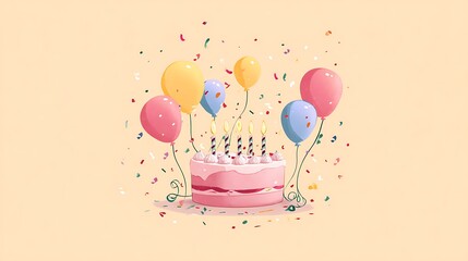Festive Birthday Celebration with Balloons and Cake Creating a Joyful Atmosphere
