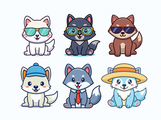 Cute Baby Wolf Vector Set in Colorful Costumes – Adorable Cartoon Animal Characters for Kids and Nursery Design