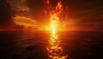 Sunset over ocean scenic sunlight with reflection on water