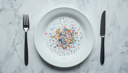 Microplastics pile on ceramic white plate in contamination food problem