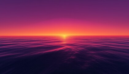 Beauty purple sunset on ocean landscape with sun and horizon line