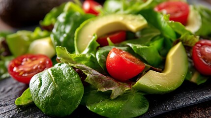 Fresh Avocado and Tomato Salad with Green Leaves Creating a Healthy and Vibrant Meal 