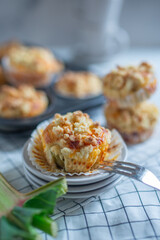 Homemade sweet muffins with rhubarb 