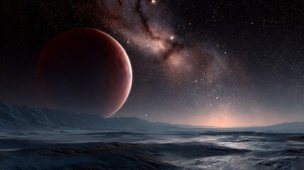 A Distant Planet with a Stunning Milky Way Backdrop Creates a Sense of Awe and Wonder