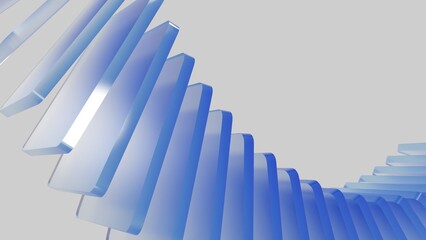 3D Abstract Blue Glass Shapes. Modern gradient wave forms with transparent layered design in futuristic style.