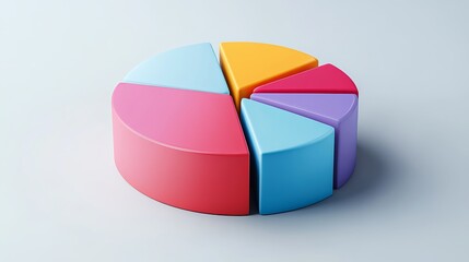 Obraz premium Multi colored pie chart by bar graphs, 3D illustration 