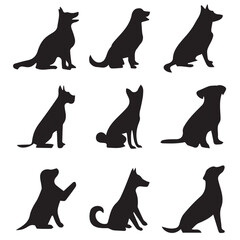 set of black silhouettes of a dog breeds isolated on a white background, collection