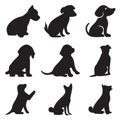 set of black silhouettes of a dog breeds isolated on a white background, collection, vector EPS