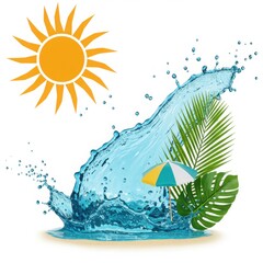 Obraz premium Summer beach scene with water splash isolated on white background