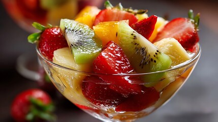 Refreshing and Colorful Fruit Salad Delight in a Glass Bowl