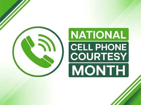 National cell phone courtesy month graphic with phone icon and green gradient background design element