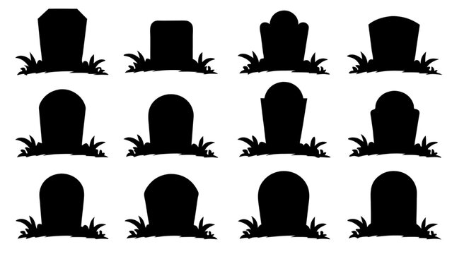 Set of grave tomb silhouette vector design big pack of illustration