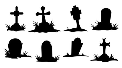 Set of grave tomb silhouette vector design big pack of illustration
