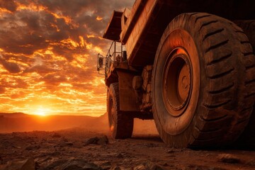 Obraz premium low level shot of mining dump truck in a mining field