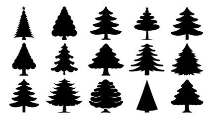 set of xmas tree silhouette vector on tranparent background