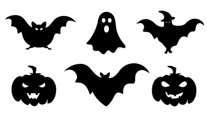 set of halloween icon silhouette vector on tranparent background