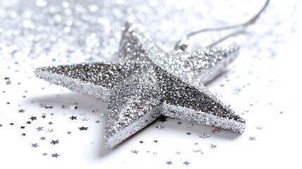 Sparkling Silver Star Ornament Enhancing a Festive and Celebratory Atmosphere 