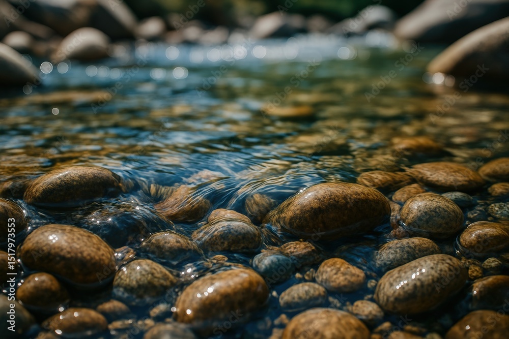 Poster rocks in stream reflecting light.