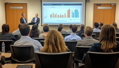 Obraz premium People attending presentation with data on screen