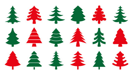 Obraz premium set of red and green christmas tree vector.