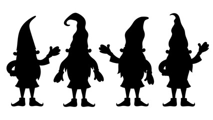 set of gnomes different poses silhouette vector on tranparent background