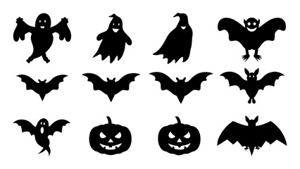 set of halloween icon silhouette vector on tranparent background