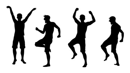 Obraz premium Silhouettes Happy Men Silhouettes Success Happy Emotion Win Collection Jump Celebration Vector Illustration
