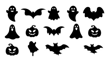 set of halloween icon silhouette vector on tranparent background