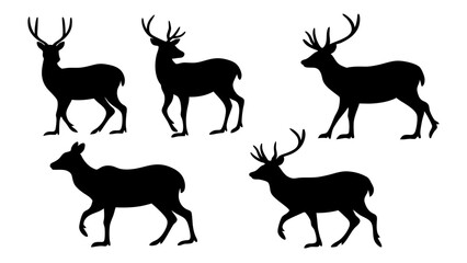 set of deer silhouette design vector art illustration